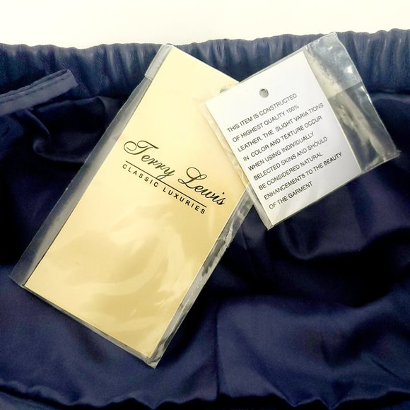 Navy Blue Leather Pants Terry Lewis Classic Luxuries NWT - Picture 12 of 12